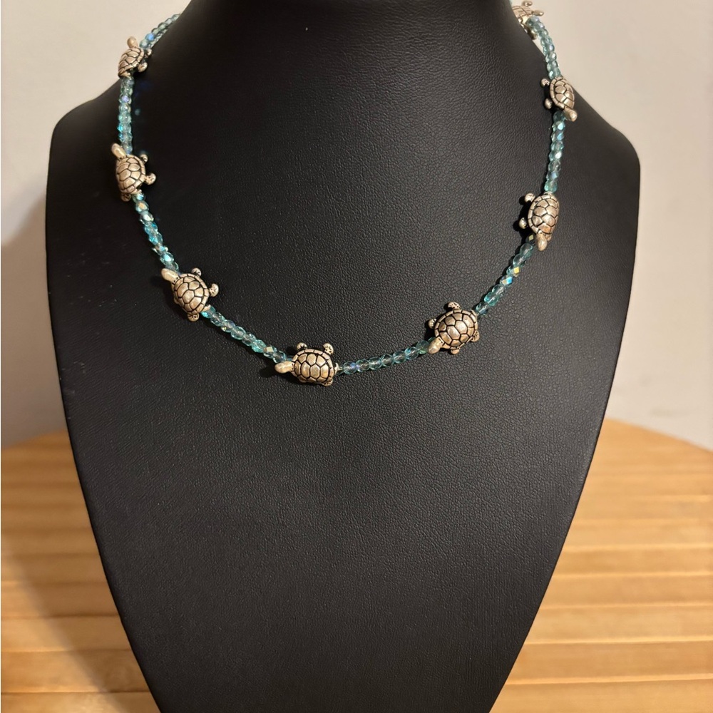 15” necklace with Turtles & Aqua Beads.